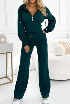 Hooded Zipper Jacket with Tight-Fitting Bottom Set
